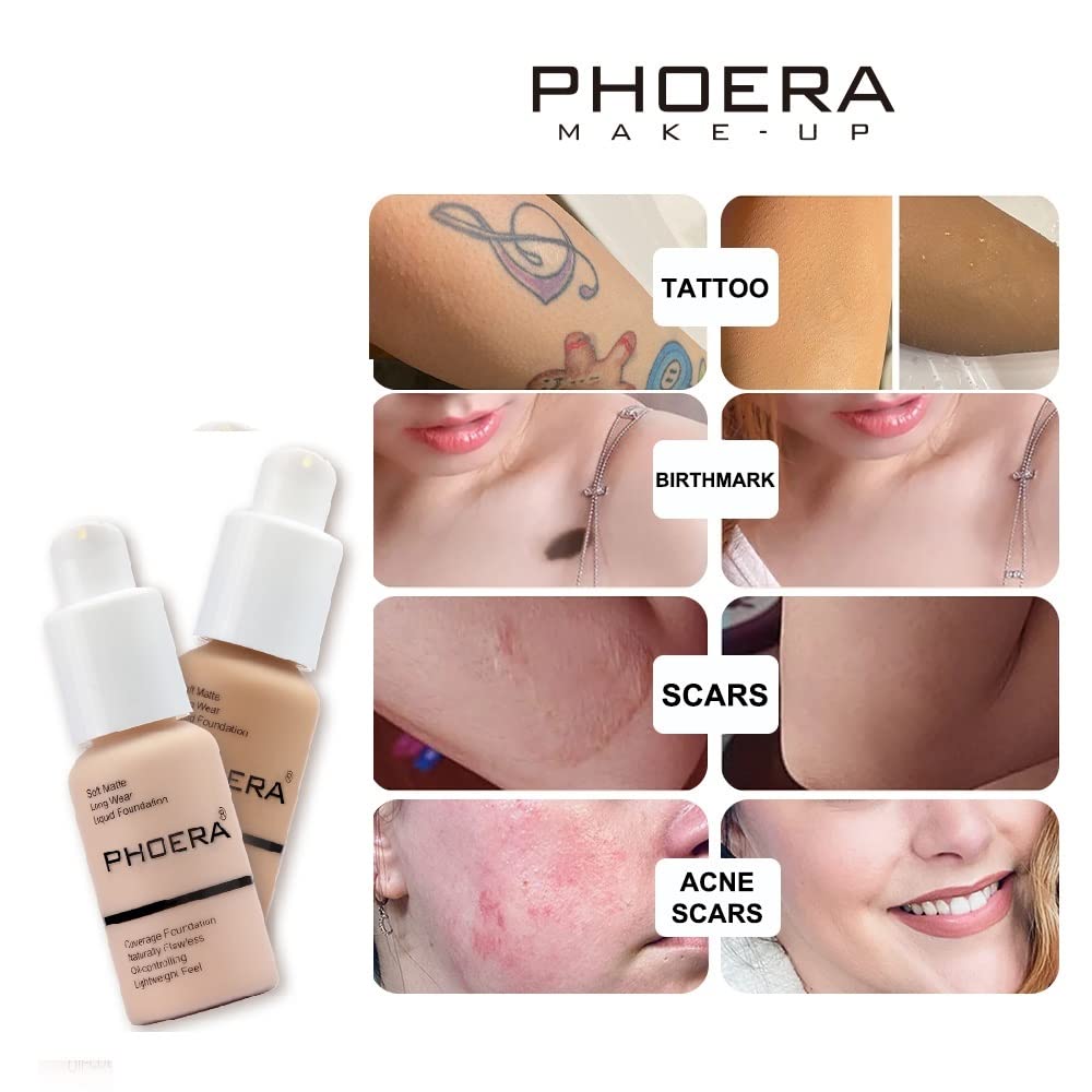 Phoera Full Coverage Foundation Soft Matte Oil Control Concealer 30Ml Flawless Cream Smooth Long Lasting Aq (108 Tan)