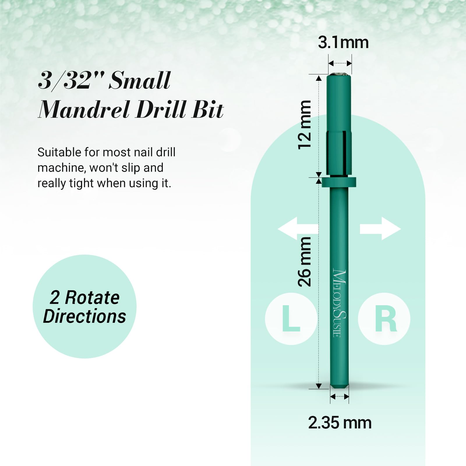 Melodysusie Small Crystal Top 3.1Mm Mandrel Bit For Nails, 3/32 ' ' Easy Off Nail Drill Bits For Sanding Bands, Suitable For Acr