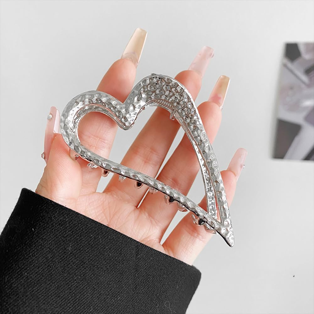 Kolonams Heart Hair Clip, Metal Sliver, Valentine'S Day Hair Accessories, No Slip Heart-Shape Claw For Thick & Thin Hair, 3.14 I