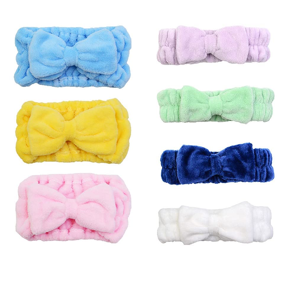 Chloven 7 Pcs Microfiber Bowtie Oversized Headbands Facial Makeup Headband Large Cosmetic Bowknot Hairlace Adjustable Elastic Ha