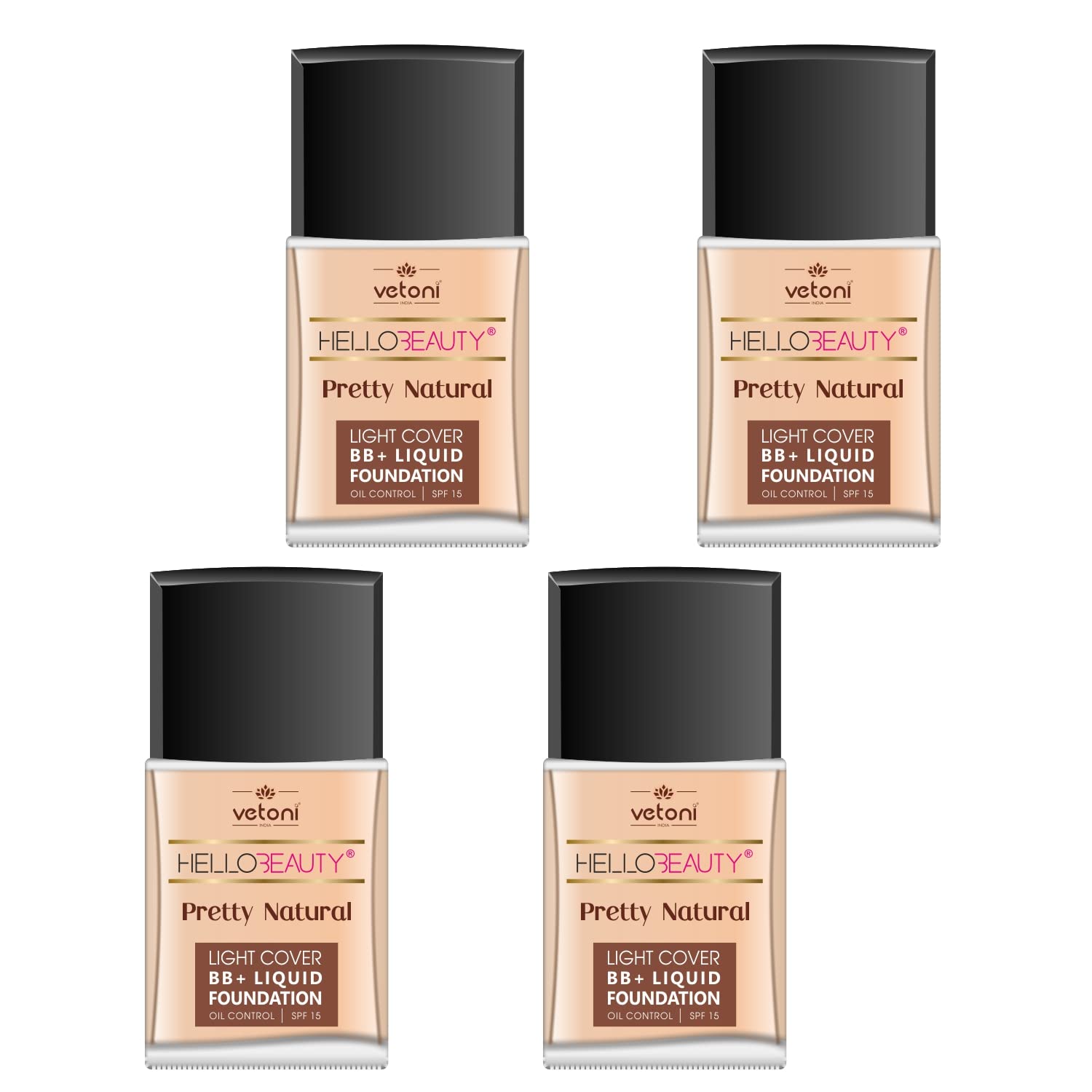 Vetoni  Hello Beauty Pretty Natural Light Cover Bb+ Liquid Foundation For Women | Oil Control & Natural Glow Provides Moisturiz