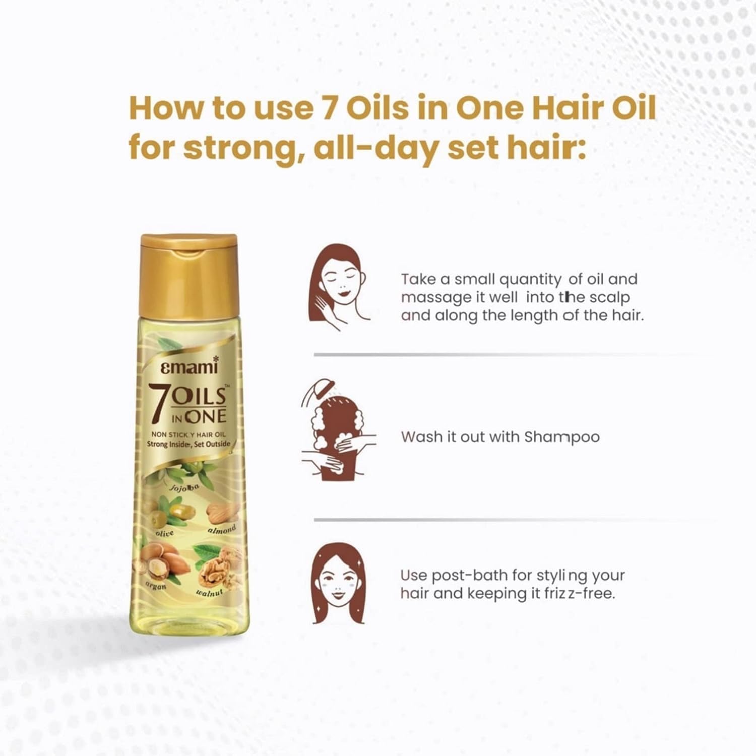 Emami 7-in-1 Hair Oil with Ayurvedic Herbs, Repairs Damage & Nourishes Scalp, 3.38 Fl Oz (100ml)