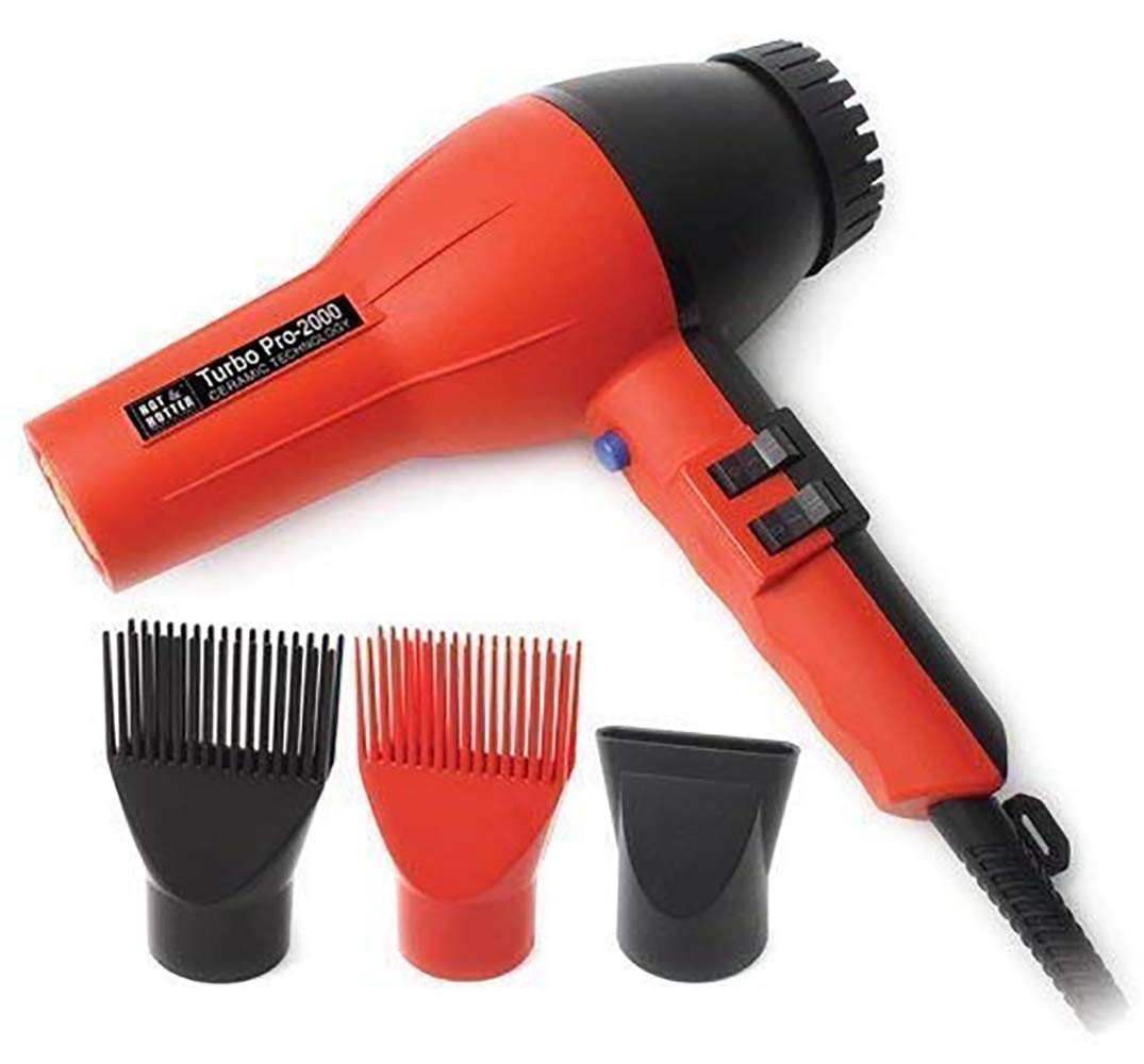 Annie- Hot and Hotter Salon Turbo Pro-2000 Ionic Hair Dryer - Red - Ceramic - (2) Hair Pick Attachments and (1) Concentrator Att