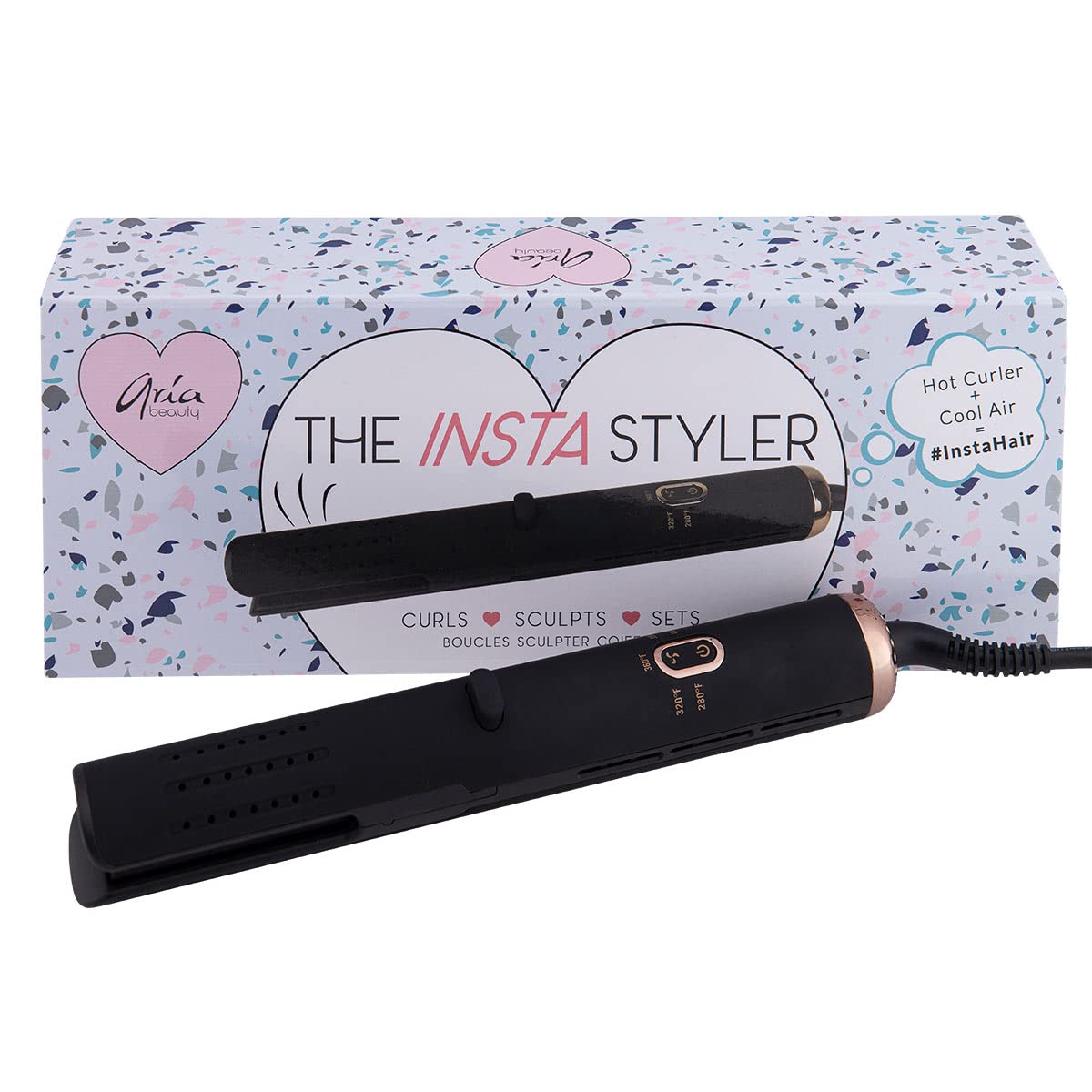 Aria Beauty Insta Styler Ceramic Hair Curler - Dual Voltage Curling Wand - Curling Iron For Effortless Curls - Perfect For Trave
