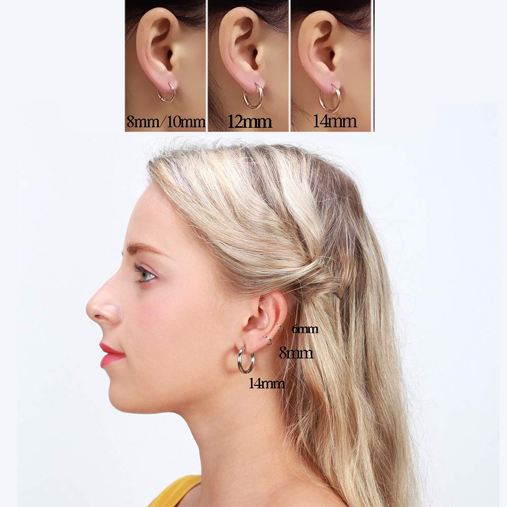 316L Surgical Stainless Steel Huggie Hoop Earrings 10mm Hypoallergenic Earrings Hoop Cartilage Helix Lobes Hinged Sleeper Earrin