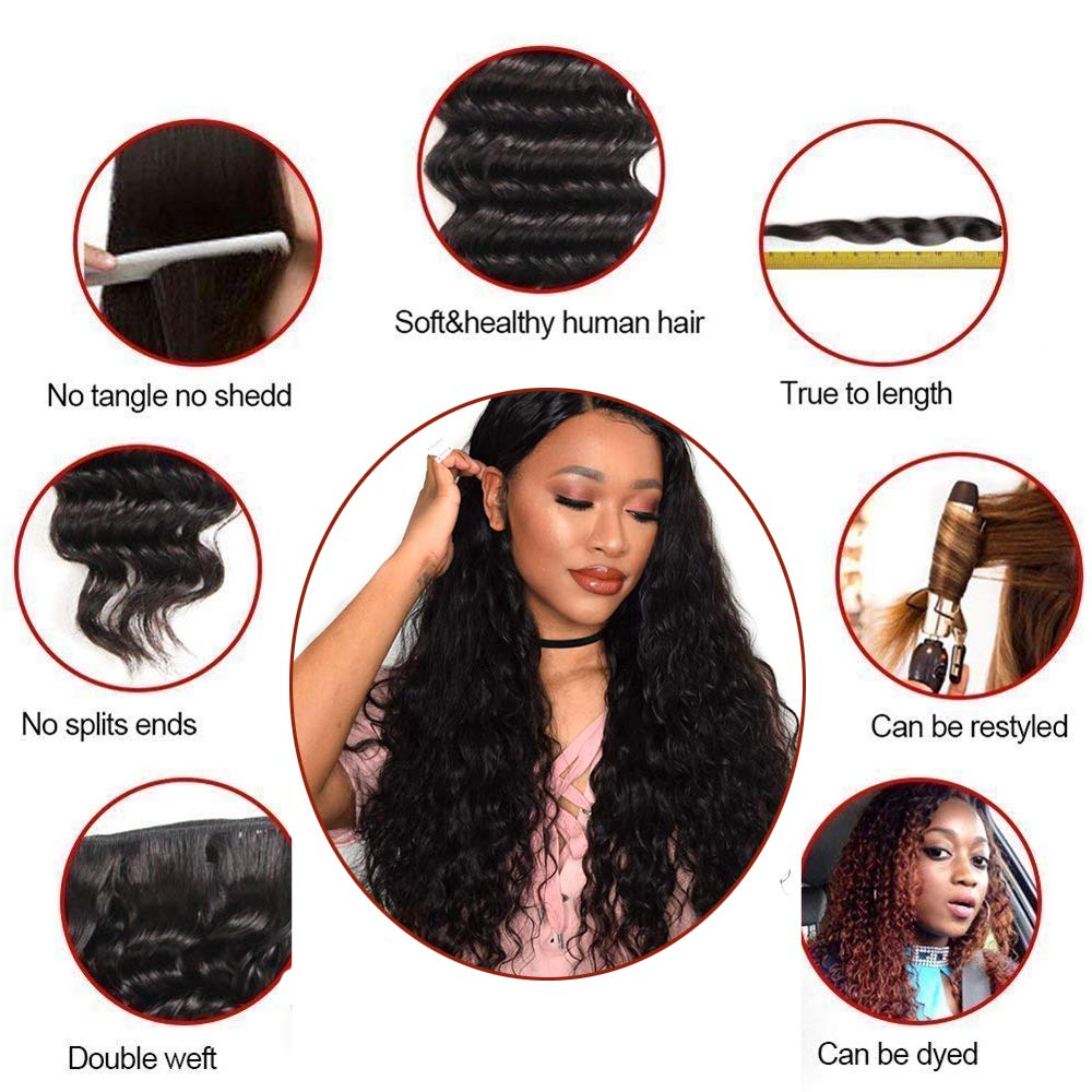 8A Brazilian Virgin Hair Water Wave 4 Bundles With Closure Free Part 100% Unprocessed Virgin Brazilian Human Hair Water Curly Oc