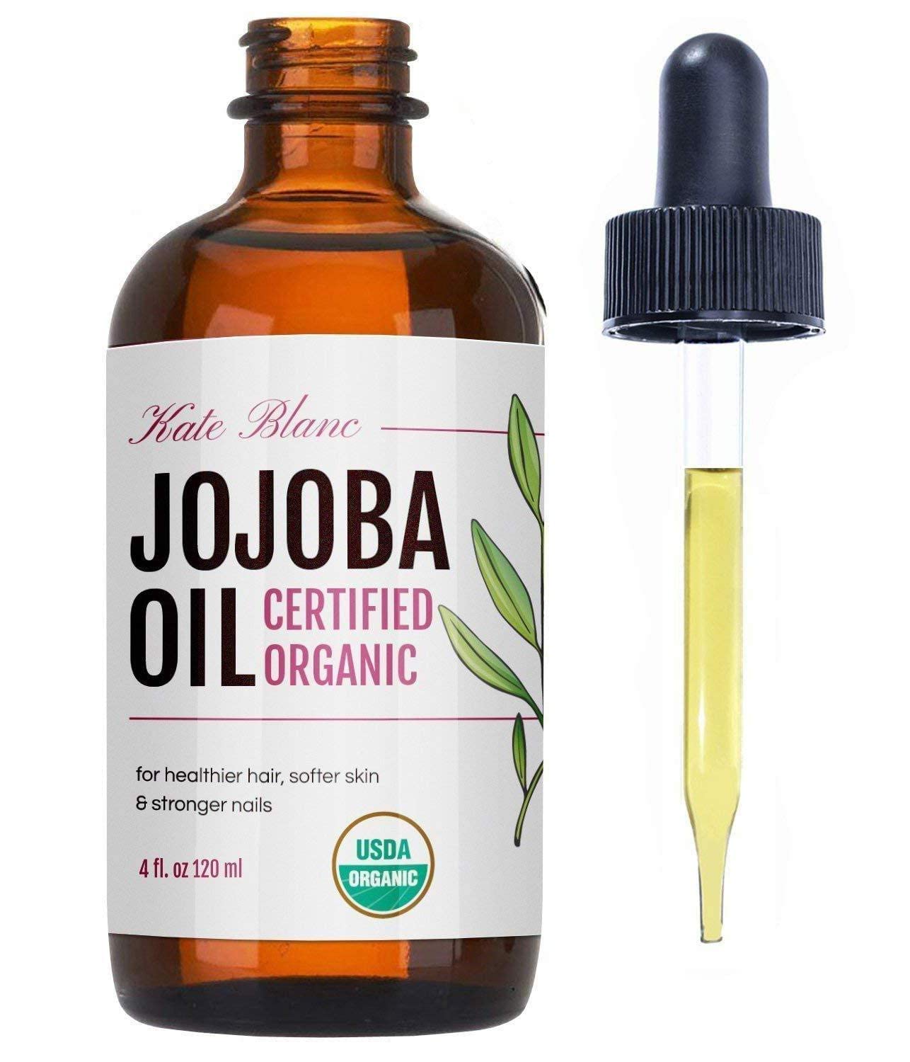 Kate Blanc Cosmetics Jojoba Oil For Hair Growth, Face & Skin. Gua Sha Oil For Face Massage And Dermaplaning (4Oz, Organic, 100%