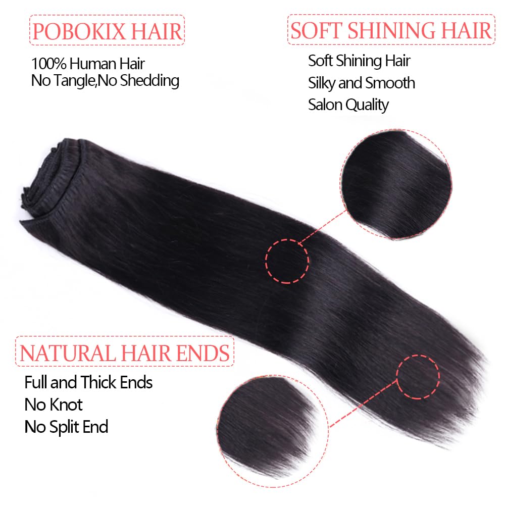 28Inch Clip in Hair Extensions Real Human Hair Straight 8Pcs Remy Hair Extensions Clip in Human Hair with 18Clips Double Lace We