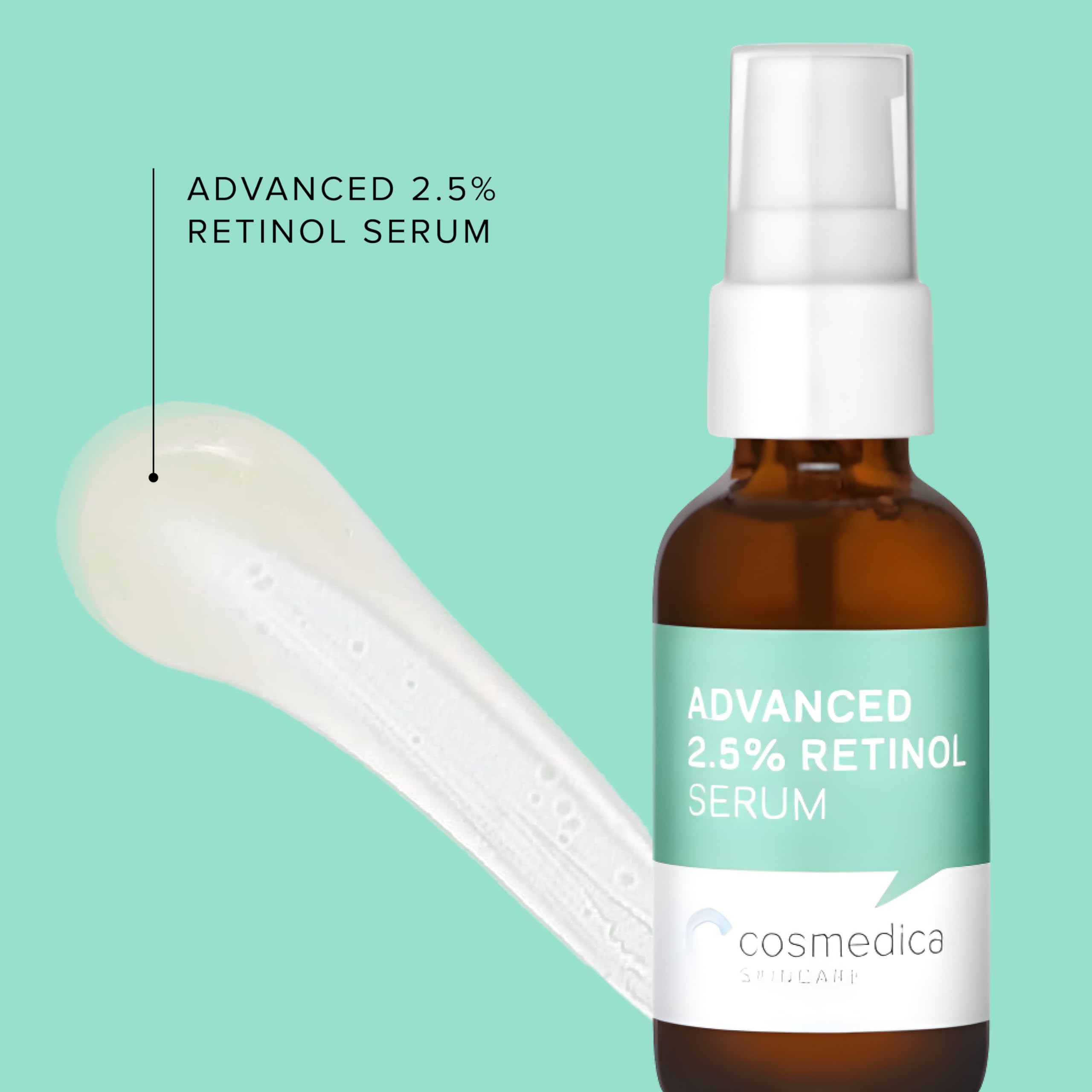 Cosmedica Skincare Facial Serum Trio Set Value For Clear Skin - Vitamin C Super Serum, 2.5% Retinol Serum, Pure Hyaluronic Acid