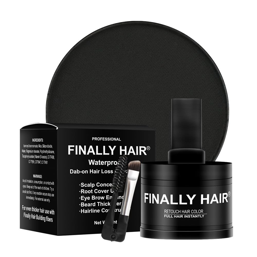 Finally Hair Fiber Concealer - Waterproof Black Hair Loss Solution, Hairline Creator, Eyebrow Enhancer & Beard Filler With Dab-O