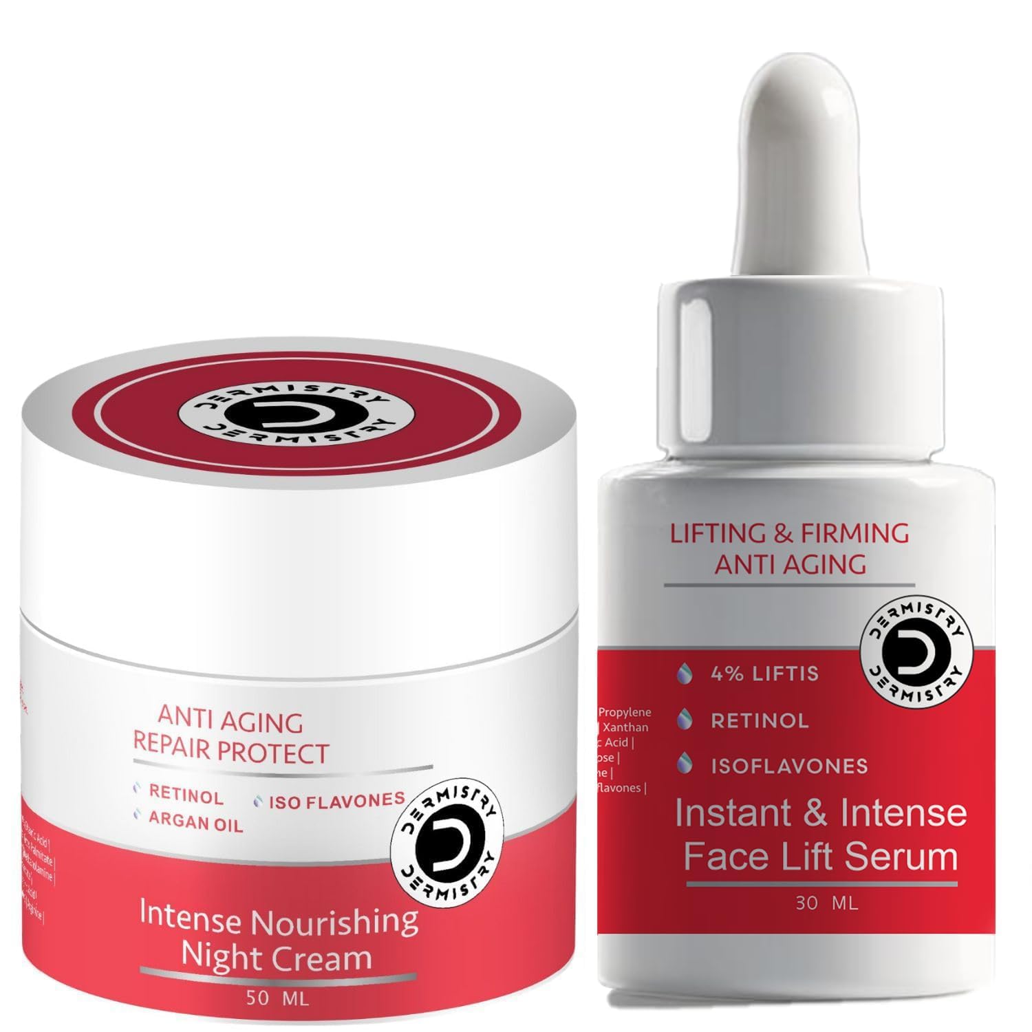 Dermistry Anti Aging Retinol Collagen Skin Firming Lifting Tightening Night Moisturizer Face Cream & 4% Liftis Face Serum Reduce