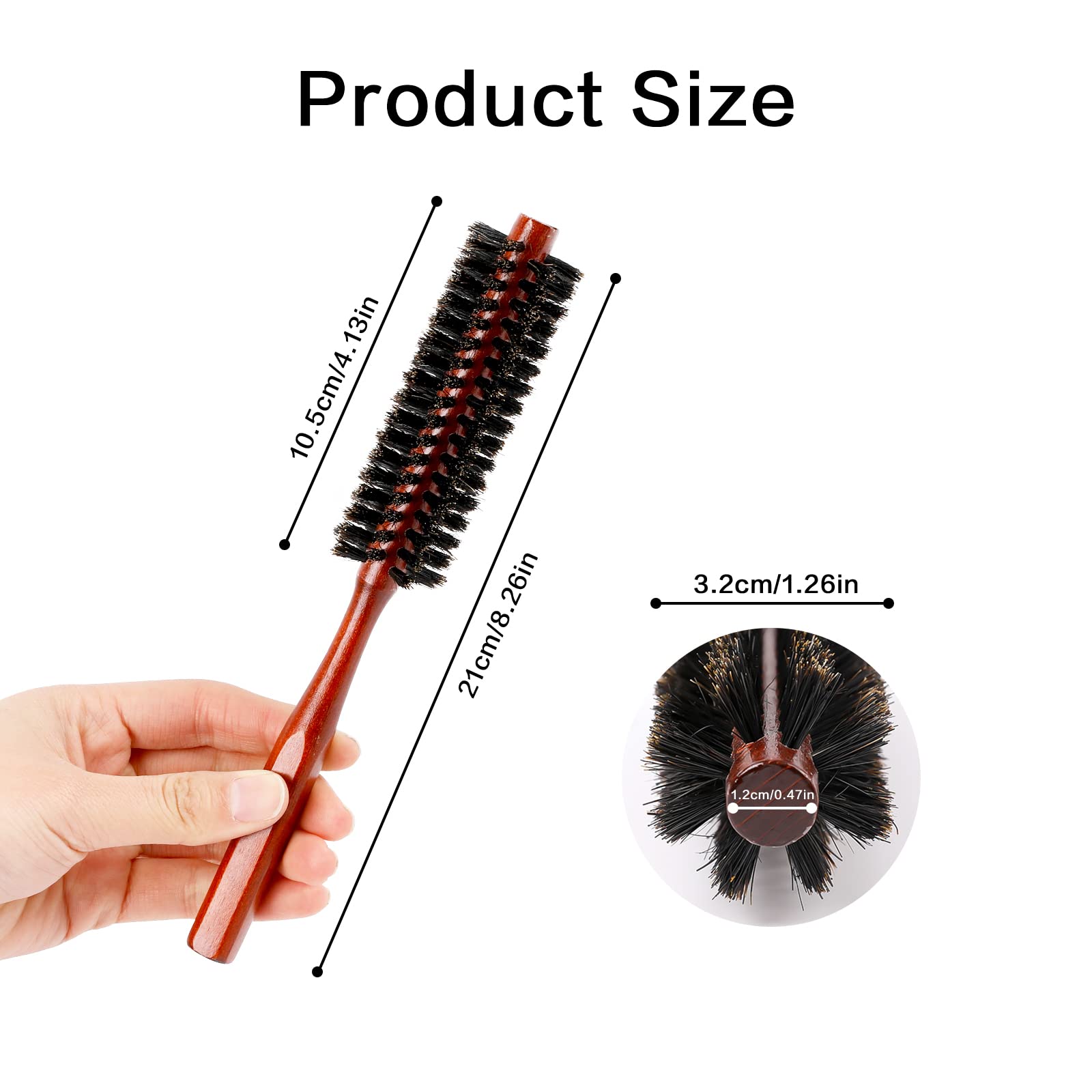 Small Boar Bristle Hair Brush, Portable Round Natural Bristle Travel Brush With Wood Handle For Thin Or Short Hair, Adding Volum