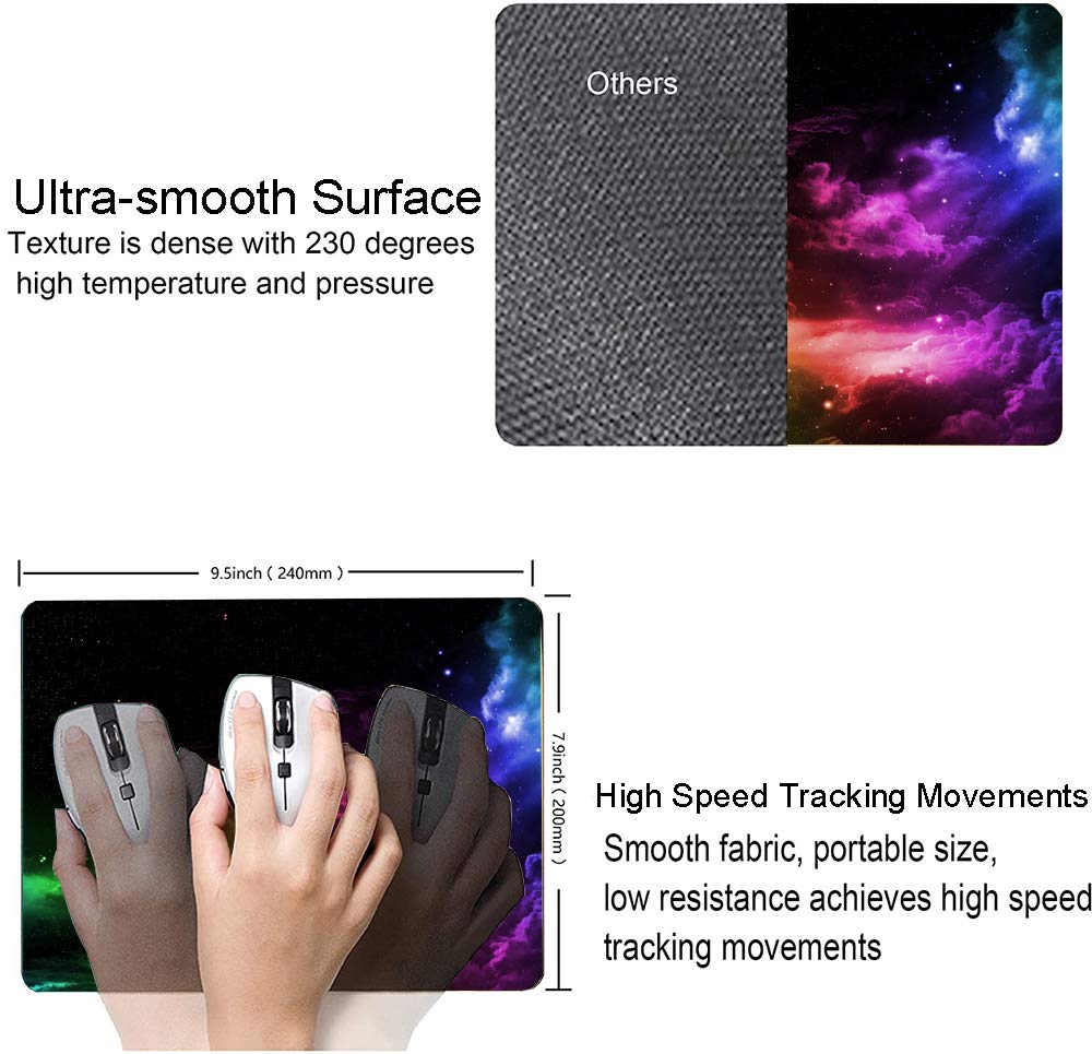 Mouse Pad, Gaming Mouse Pad, Galaxy Mouseapad, Aurora Light Pattern Green And Purple Design Mouse Pads, Square Waterproof Mousea