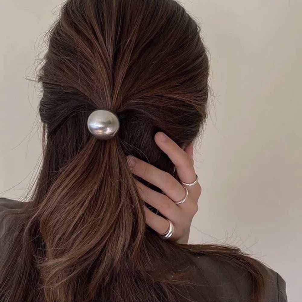 3 Pcs Metal Ball Hair Ties Elastic Hair Bands Simple Round Ball Hair Ropes Ponytail Holder Hair Accessories for Women and Girls