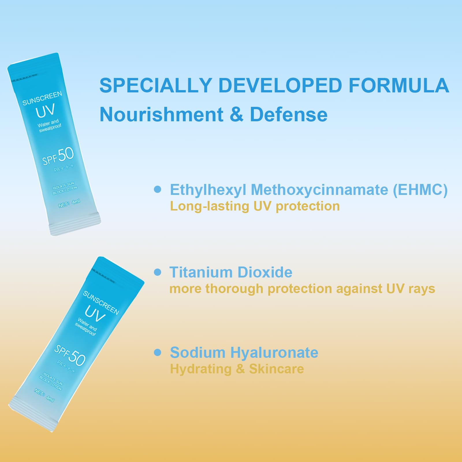 20PCS Mini Sunscreen with Hyaluronic Acid, SPF50+ PA+++ Travel Size Sunscreen Bulk (4ml Each), Lightweight & Non-Greasy & Hydrat