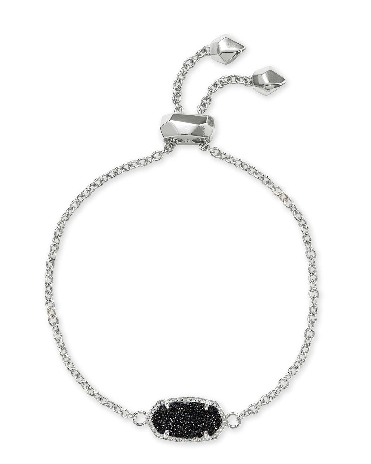 Kendra Scott Elaina Link Chain Bracelet for Women, Fashion Jewelry, Rhodium-Plated, Black Drusy