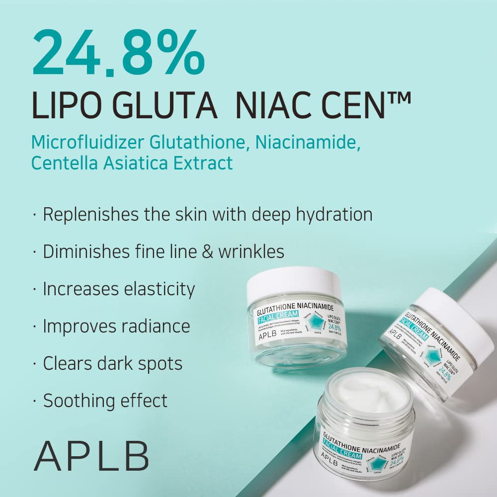 Aplb Glutathione Niacinamide Facial Cream | Lipo Gluta Niac Cen 24.8% 1.86 Fl.Oz/Korean Skincare, Deep Hydration, Niacinamide, I
