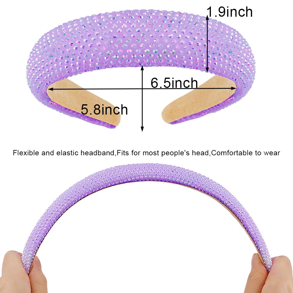 AHONEY Glitter Headbands Rhinestone Headband for Women Girls Padded Embellished Head Band Bling Sparkly Wide Headpieces Disco He