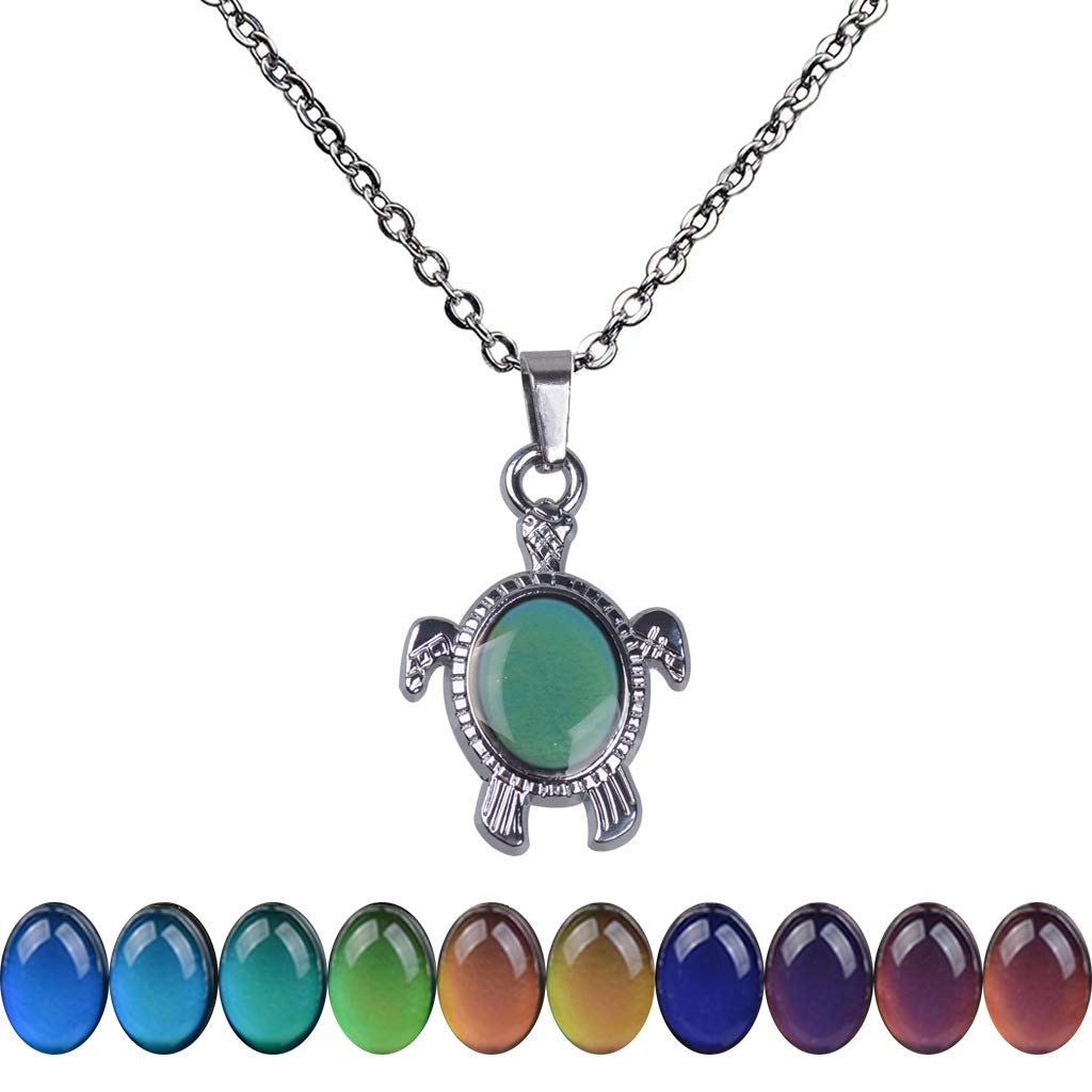 FM FM42 Temperature Sensing Color Changing Sea Turtle Pendant Necklace with 19.29  Stainless Steel Rolo Chain ZN1307