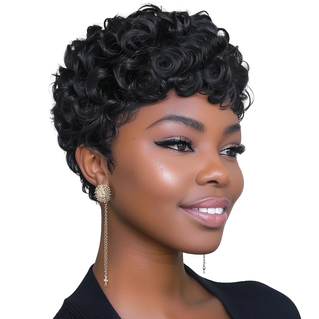 DOcute Short Pixie Cut Wig for Black Women, Short Afro Natural Black Pixie Wigs Short Pixie Wig Short Pixie Wigs for Black Women