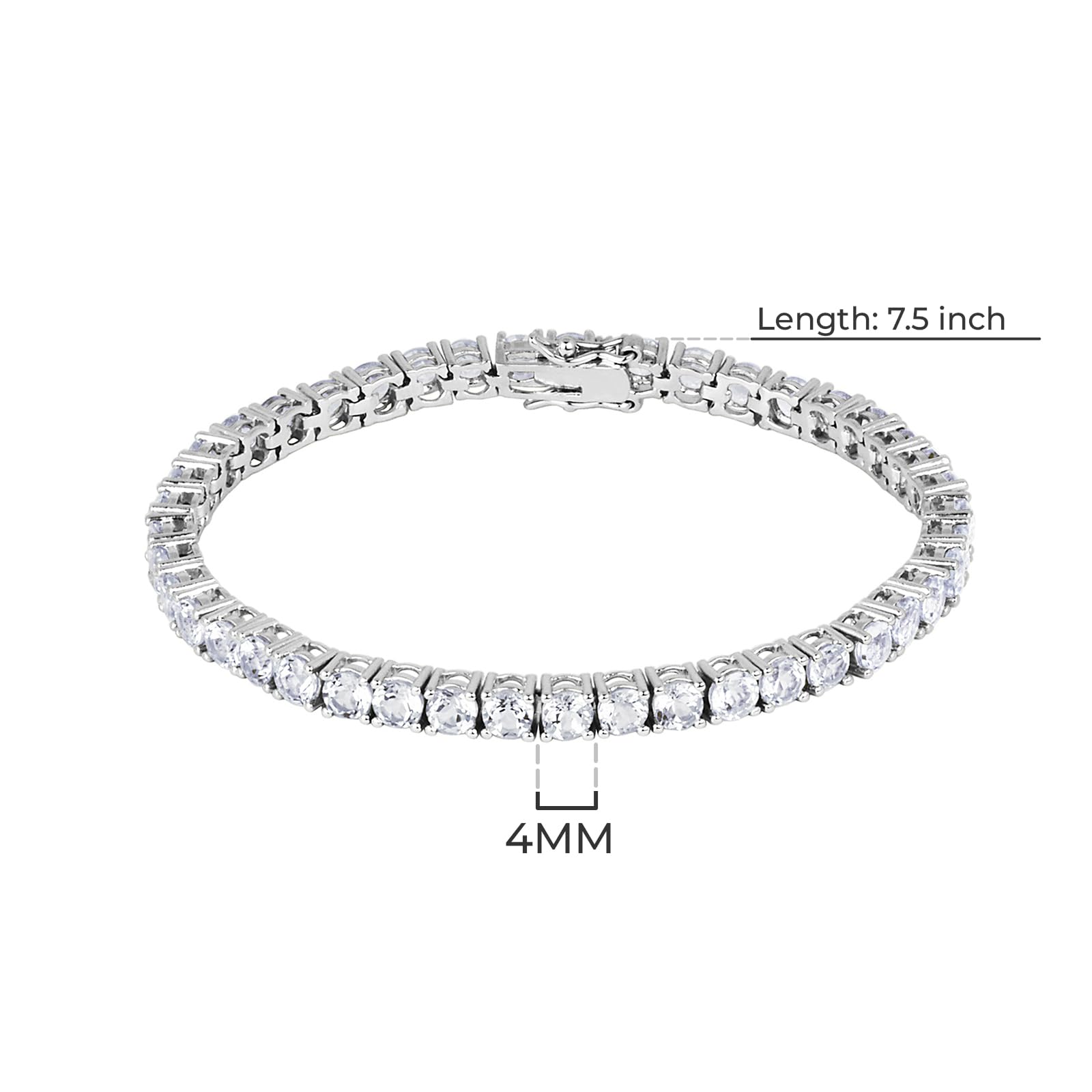 Amazon Essentials Platinum Plated Sterling Silver Round Cut Cubic Zirconia Tennis Bracelet (4mm), 7.5 (previously Amazon Collect