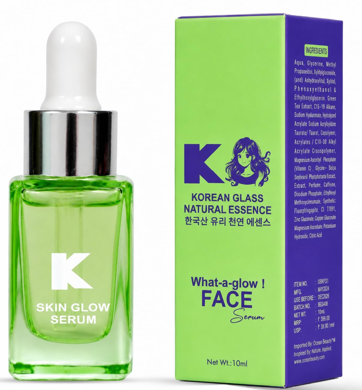 Korean Glass Skin Serum | Vitamin C Face Serum For Glowing Skin | Hydrating, Brightening & Moisturizing Formula With Green Tea E