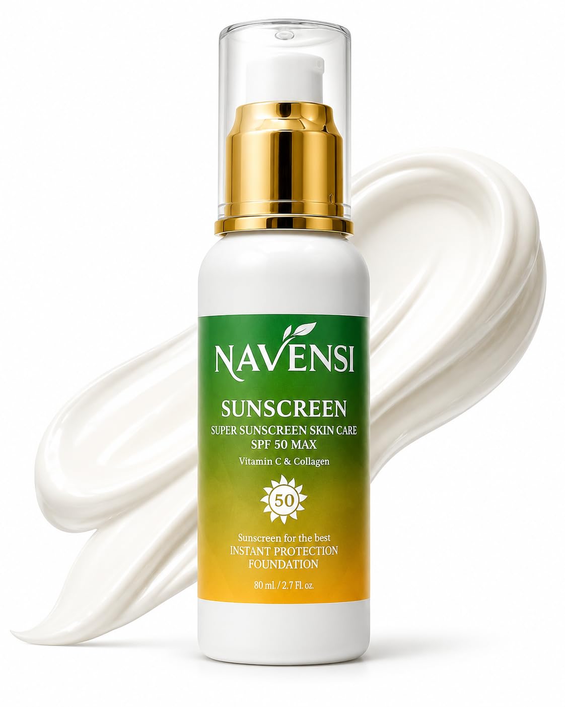 Navensi Face Sunscreen SPF 50 80ml | Korean Sunscreen No White Cast | Vitamin C & Collagen Lightweight Non Greasy Daily Sunscree