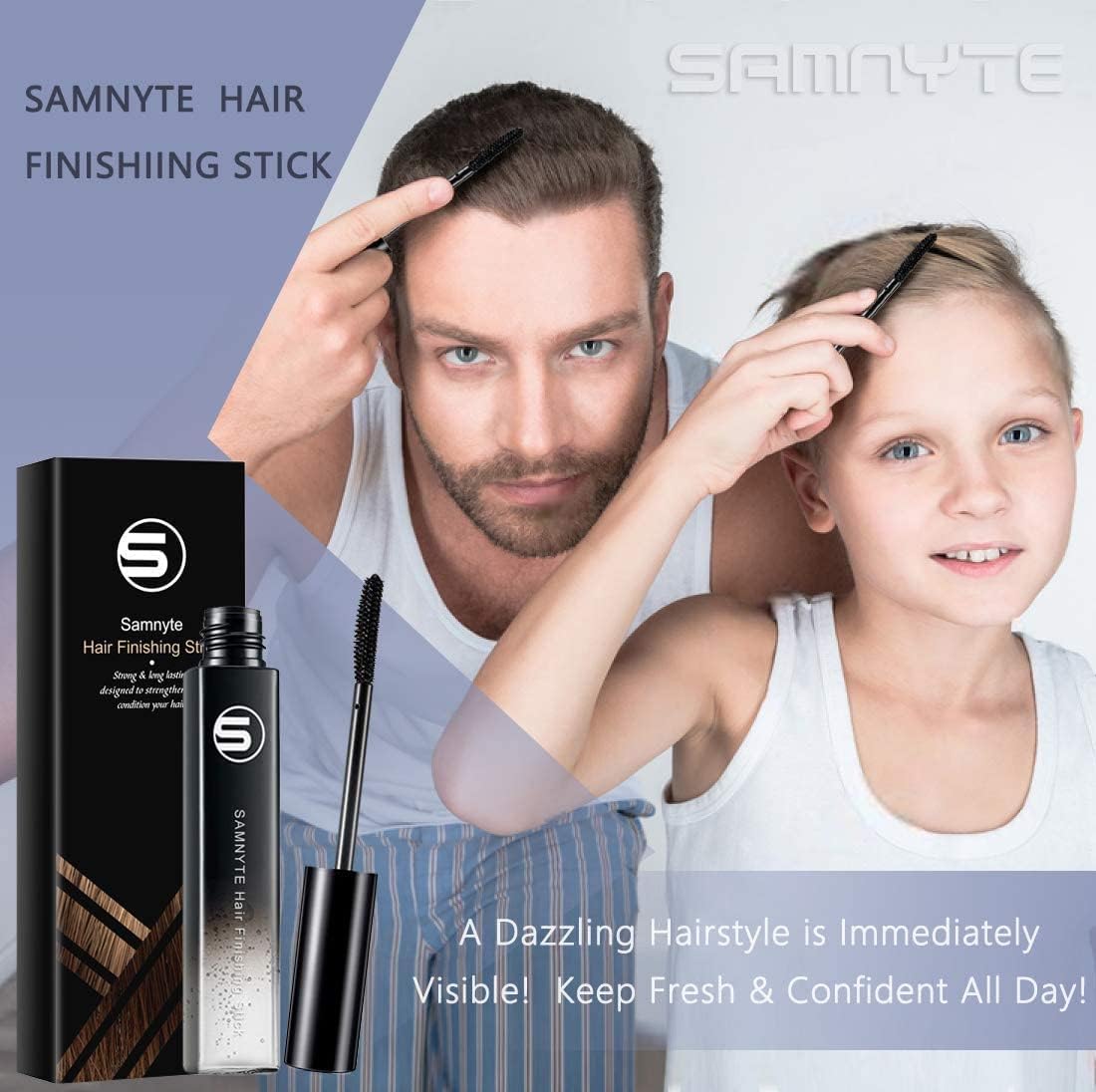 Samnyte Hair Finishing Stick, (4 Pack) Flash Moment Flyaway Stick for Baby Hair, Natural Moisturizing & Shiny Hair Mascara for F