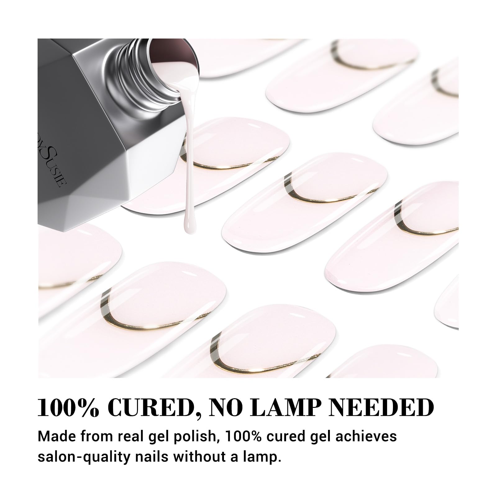 MelodySusie Qcoat Fully Cured Gel Nail Strips (Pink French Tips) - UV Free Nail Polish Strips, Salon-Quality, Long Lasting Gel N