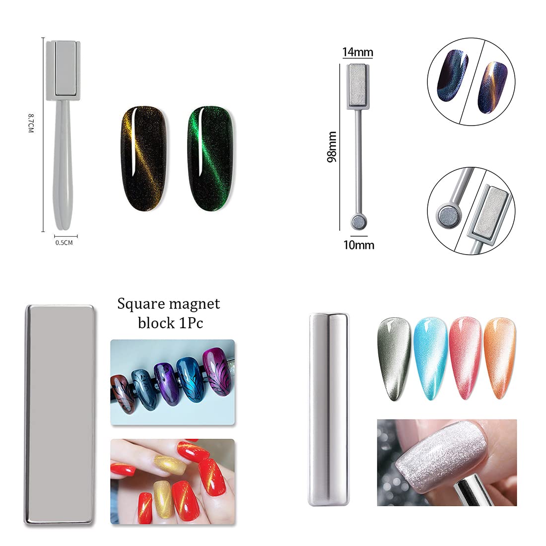 Xeaohesy 9 Pieces Nail Magnet Tool Set Double-Head Flower Design Nail Magnet Pens Multi-Function Magnet Board Magnet Stick 3D Ma