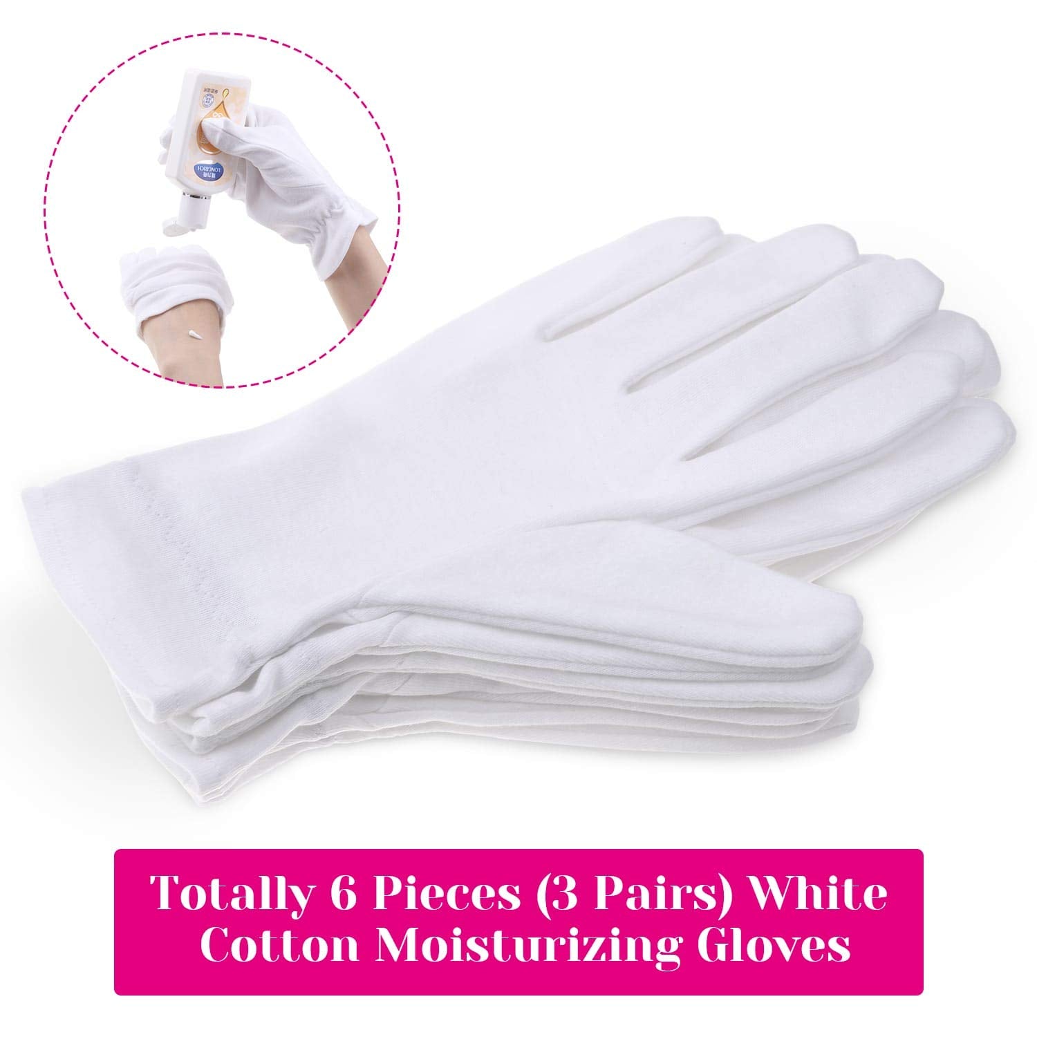 Moisturizing Gloves For Dry Hands Overnight, Selizo 3 Pairs 100 Percent White Cotton Gloves For Women Eczema, Hand Moisturizer S