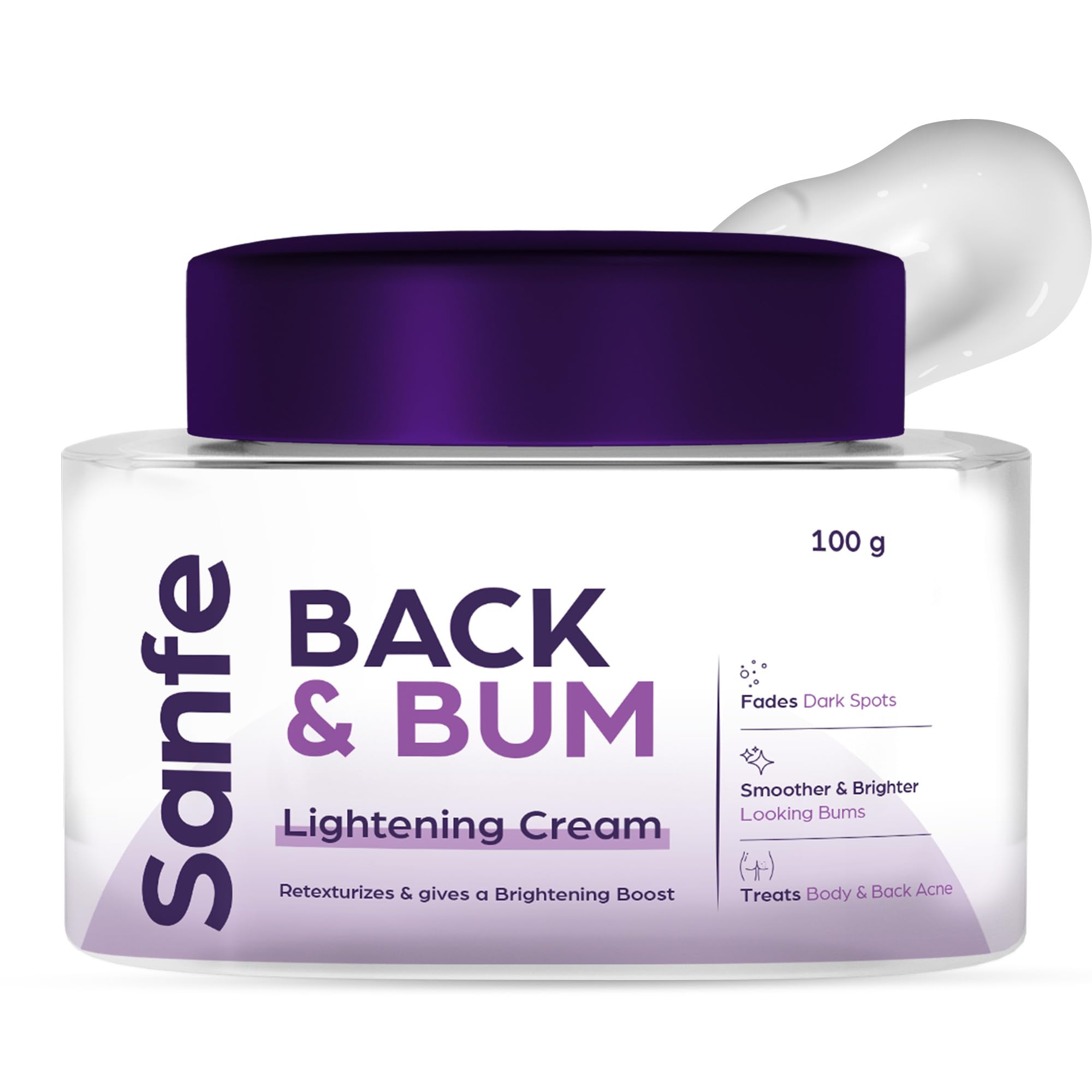 Sanfe Back & Bum Cream For Dark Spots And Body Acne | Glycolic Acid, Lactic Acid & Urea | 11% Aha & Maximum Exfoliation | Remove