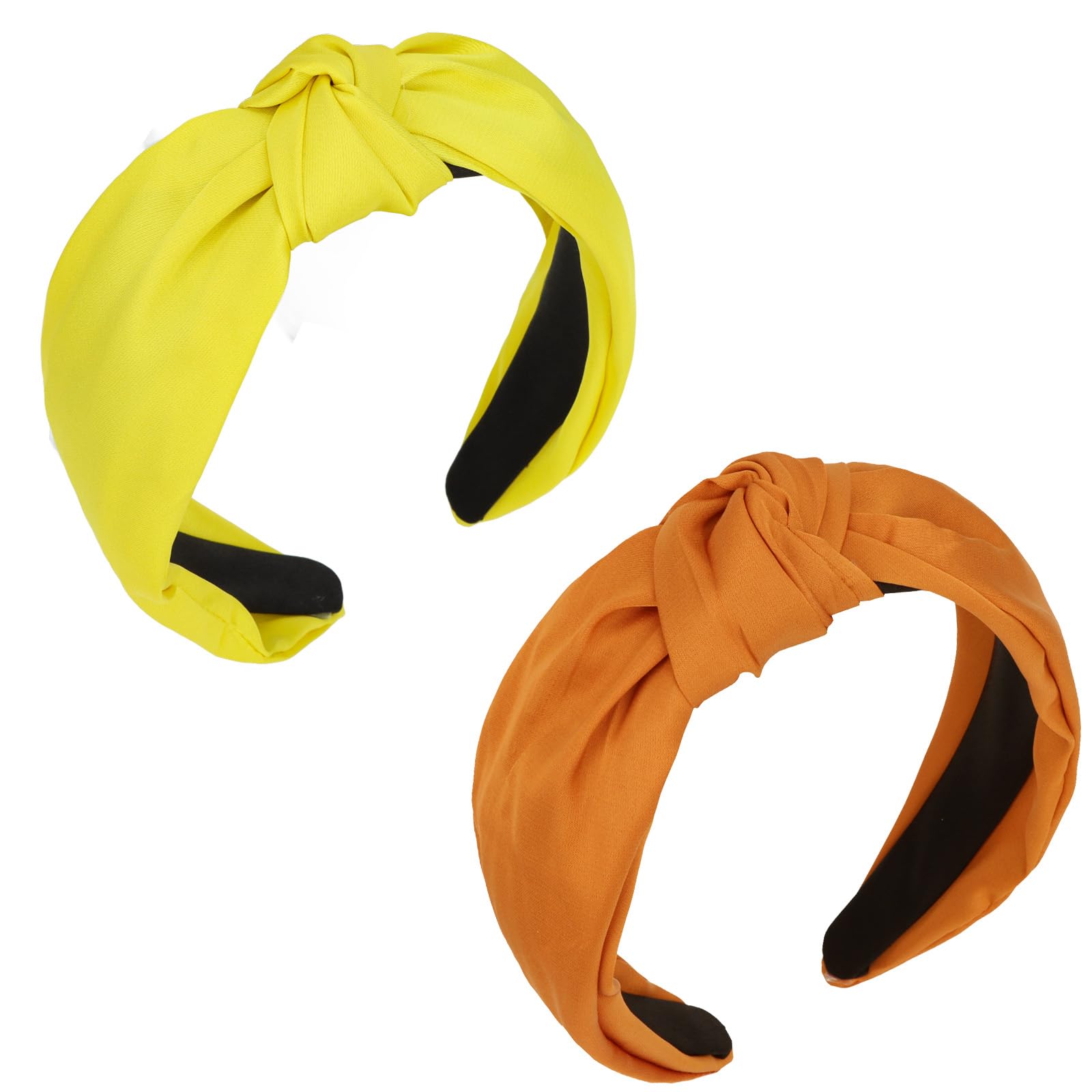 Wecoe 2pcs Headbands for Women, Fashion Stylish Top Knotted Headband Wide Cloth Hairband Hair Accessories for Women & Girls (Yel