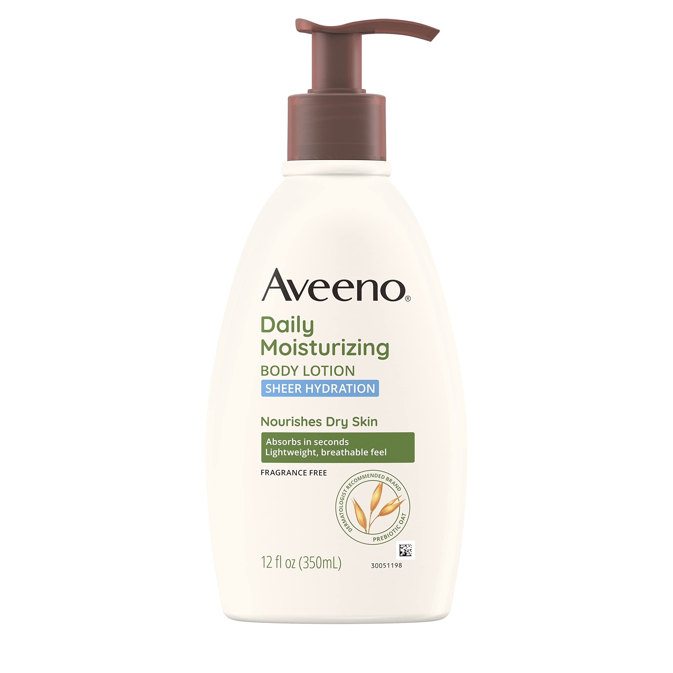 Aveeno Sheer Hydration Daily Moisturizing FragranceFree Lotion with Nourishing Prebiotic Oat, FastAbsorbing Body Moisturizer f