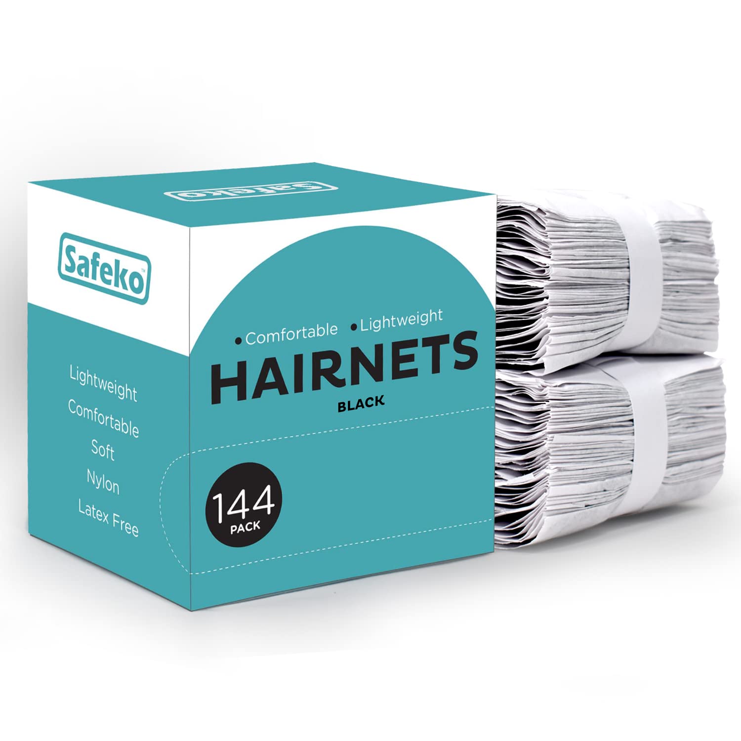 SAFEKO Hair Nets 144 PCS, Individually Wrapped, Lightweight Nylon Hairnets, Latex-Free | Black, Large (24'')