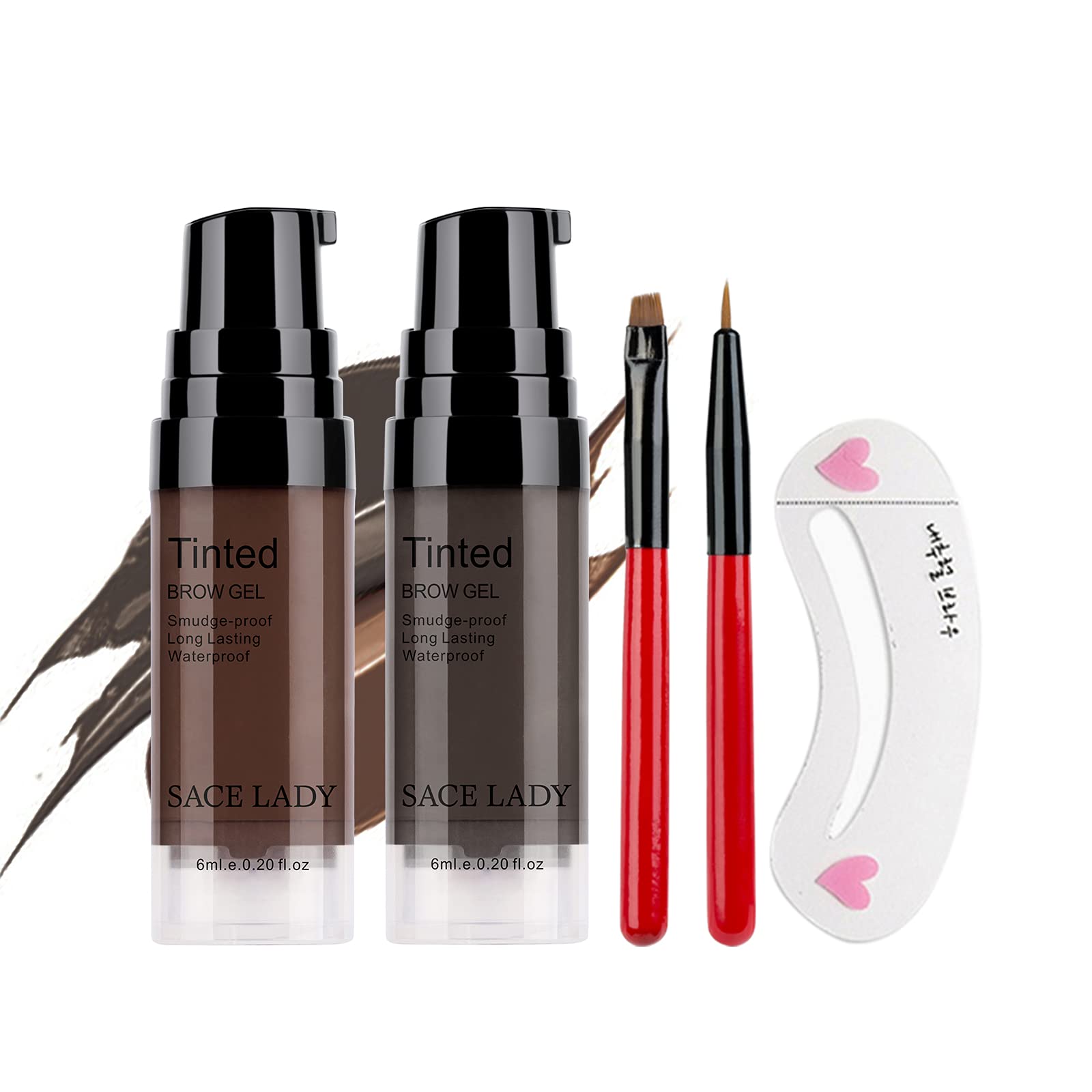 2 Colors Long Lasting Eyebrow Gel Set With Eyebrow Brushes For Waterproof Eyebrow Make Up, Eyebrow Tint Corrector Kit, Intense B