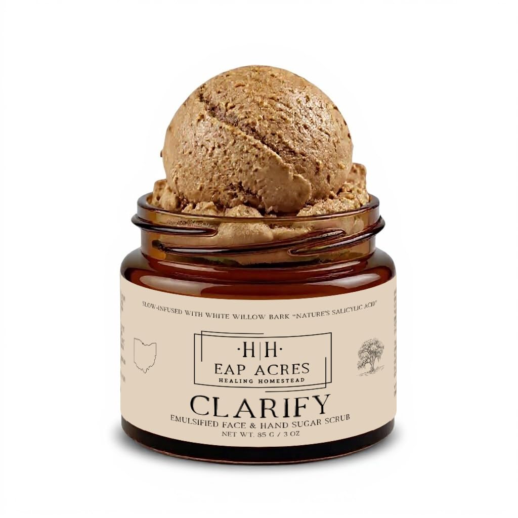 Exfoliating Sugar Scrub for face and body, Organic squalane oil/Castor oil: Chamomile & White Willow Bark, Rhassoul Clay, Kokum 