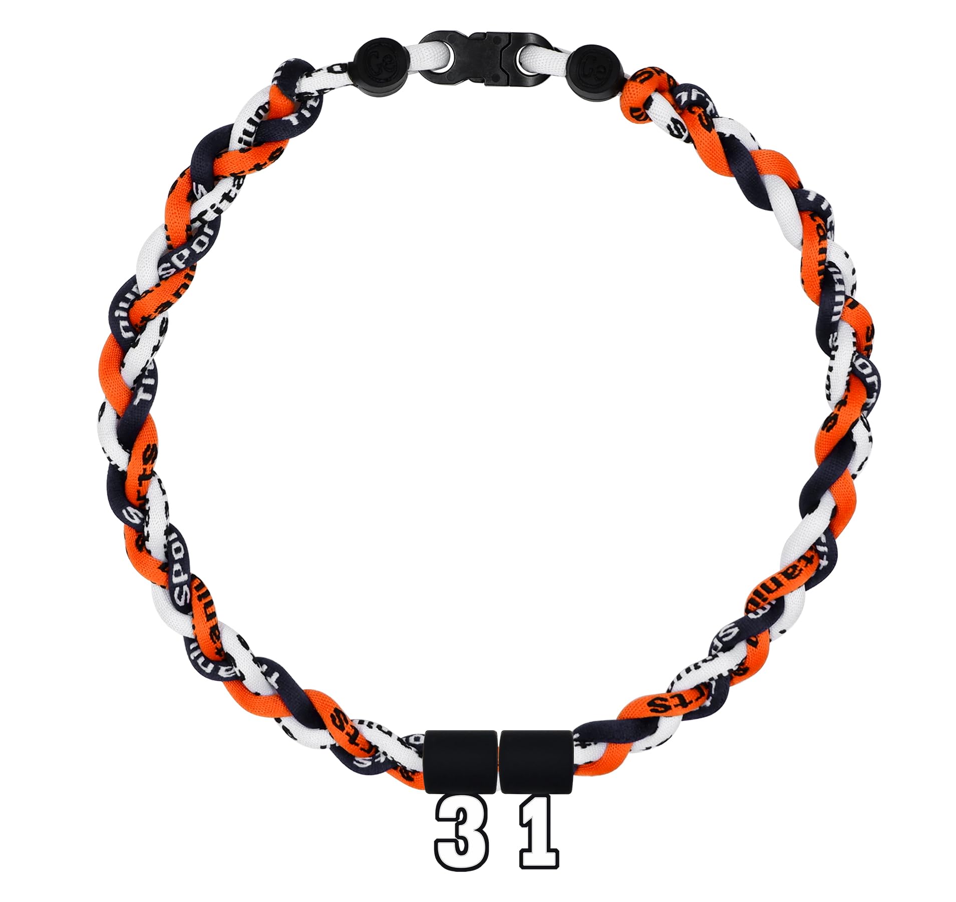 SUPBOMM Baseball Rope Necklaces, League Team Colors Braided Necklace with Number Pendant, Baseball Team Gifts, Tigers, No. 31