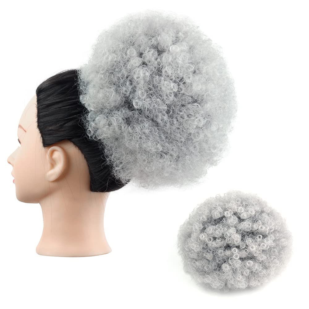Afro Puff Drawstring Ponytail Ombre Grey Curly Ponytail Hair Extension Large High Puff Ponytail Bun Hair Piece African American 
