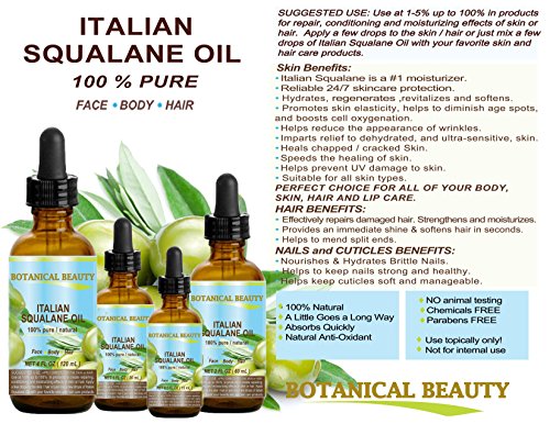 Botanical Beauty Natural Italian Squalane Moisturizer Oil For Face, Body And Hair, 4 Floz (120 Ml)