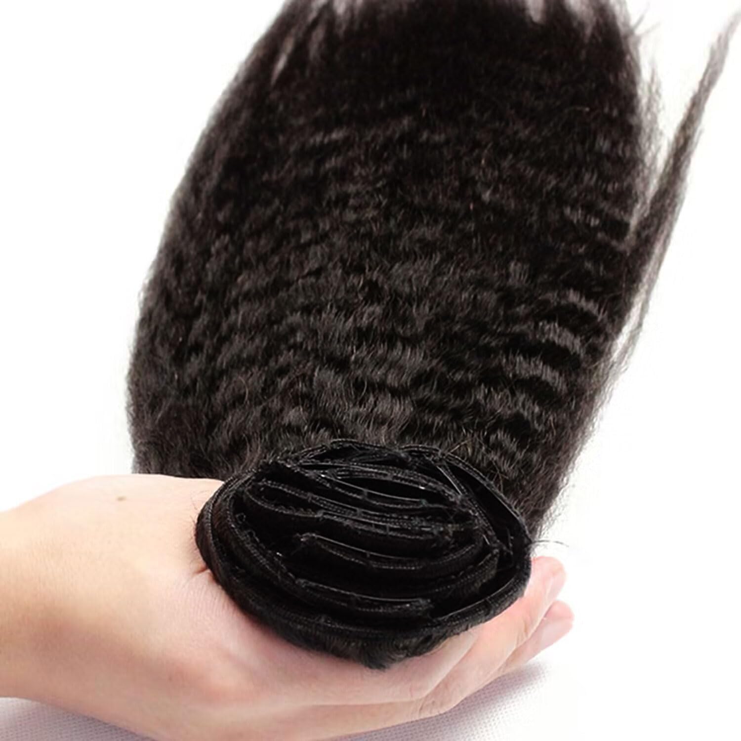 Loxxy Remy Human Hair Kinky Straight Clip In Hair Extensions Black Women Double Weft 100% Virgin Yaki Natural Black Hair Thick E