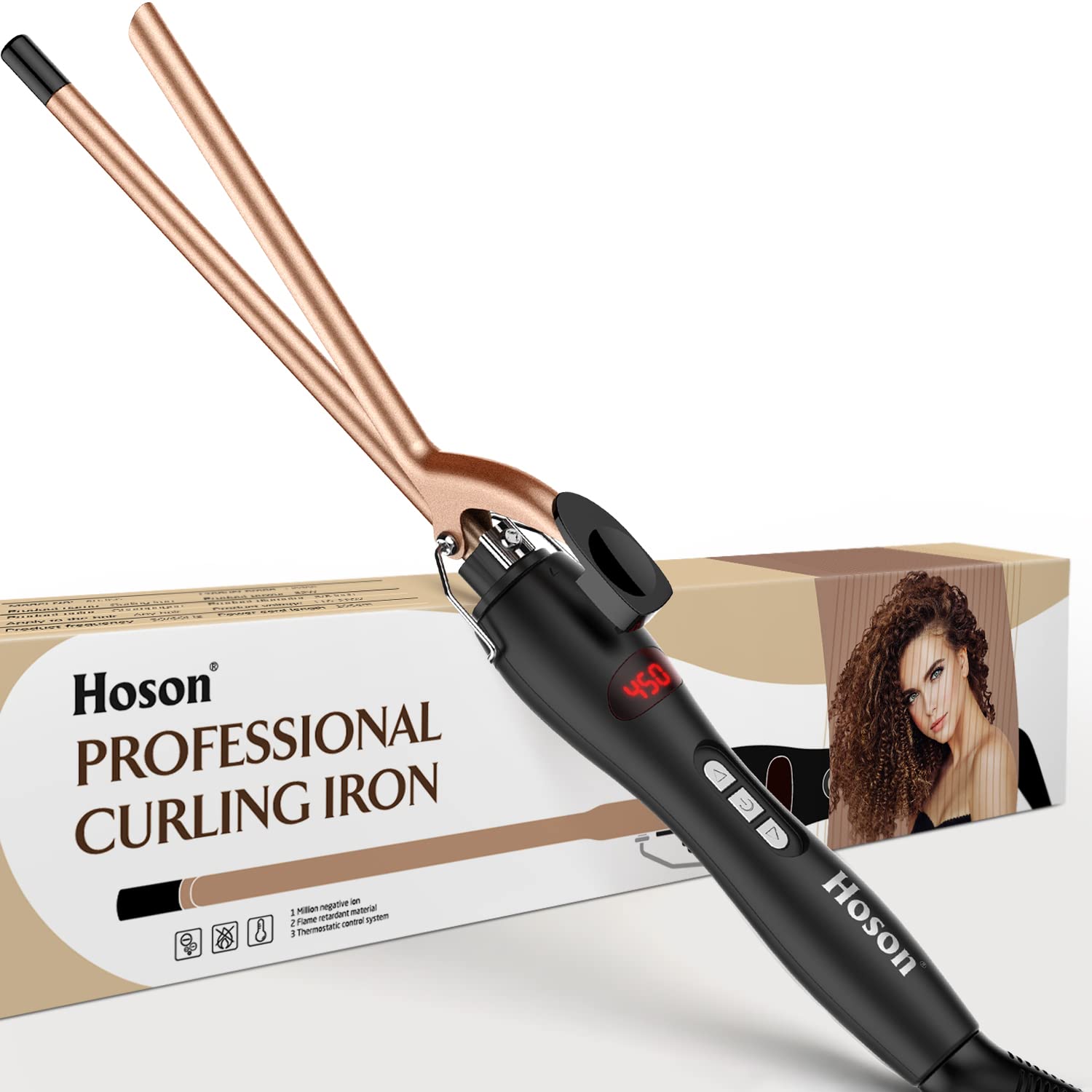 9mm Thin Curling Iron Ceramic, 3/8 Inch Small Barrel Curling Wand for Long & Short Hair, LCD Display with 9 Heat Setting Include