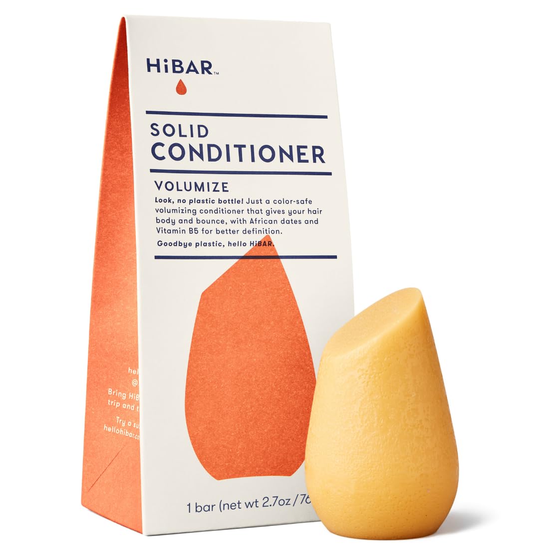 HiBAR - Volumize Conditioner Bar - For Thin & Flat Hair - Add Body, Definition & Volume - With African Dates & Vitamin B5 - Plas