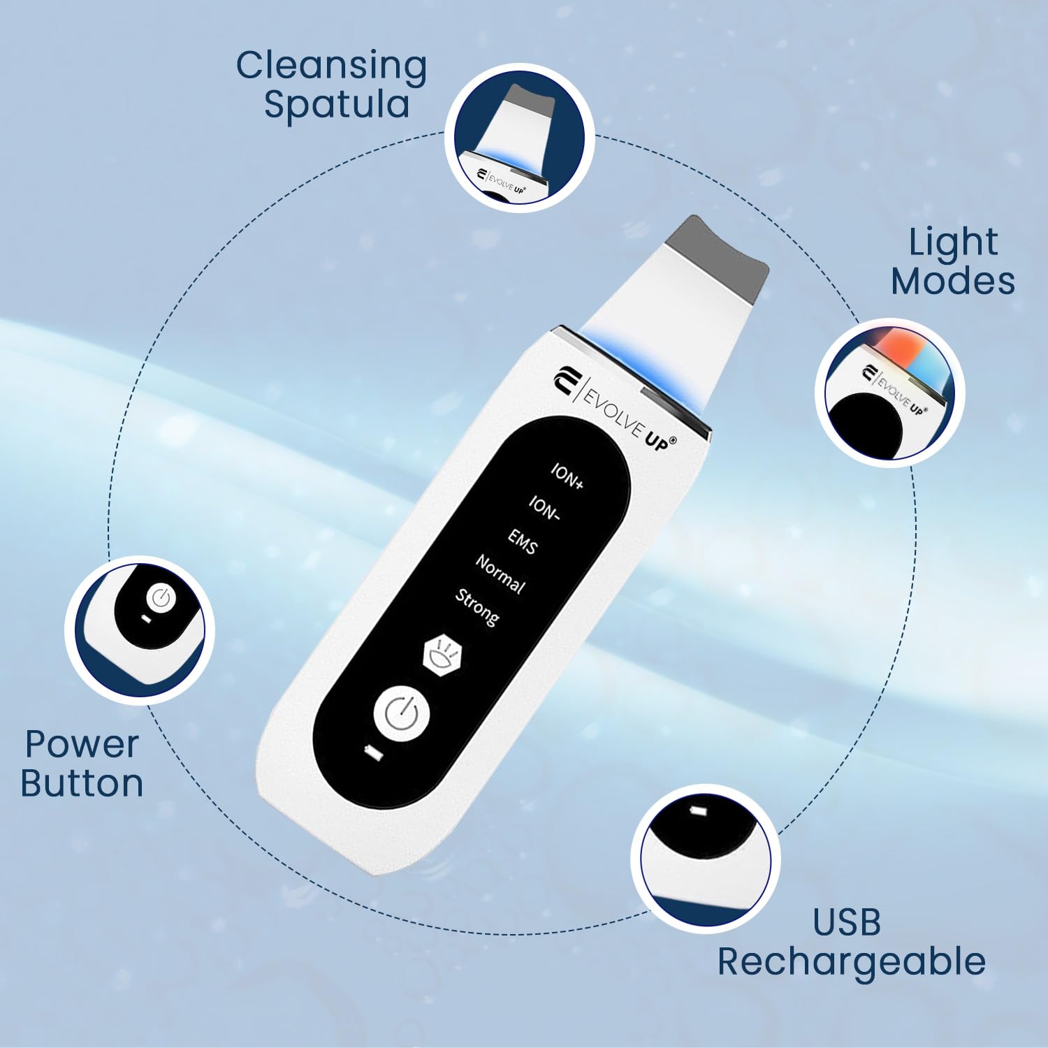 EVOLVE UP Facial Skin Scrubber - Face Cleansing Spatula, Blackhead Remover, Facial Pore Extractor - Portable & Ergonomic Design