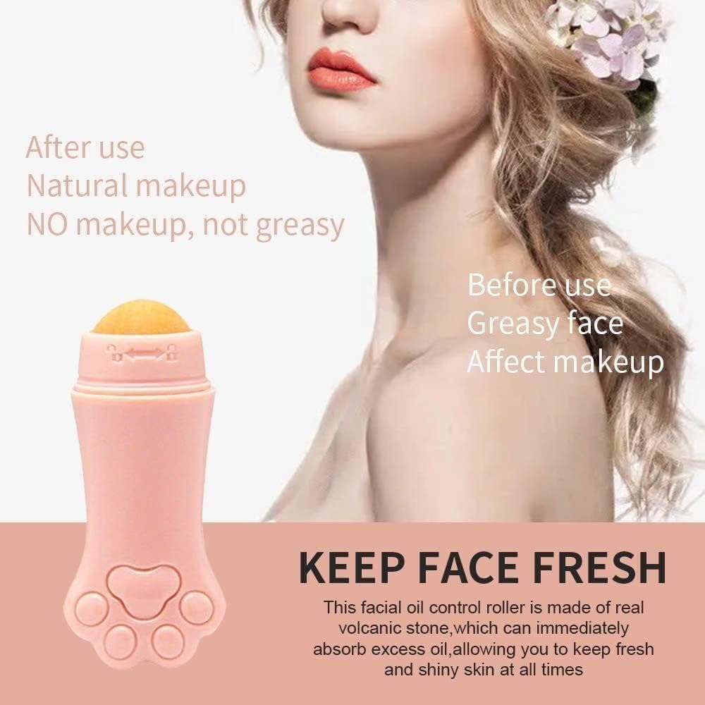 GANPUB Pink Face Oil Absorbing Roller,Natural Volcanic Roller Oil Control Rolling Matte Makeup Face Skin Care Tool Facial Cleani