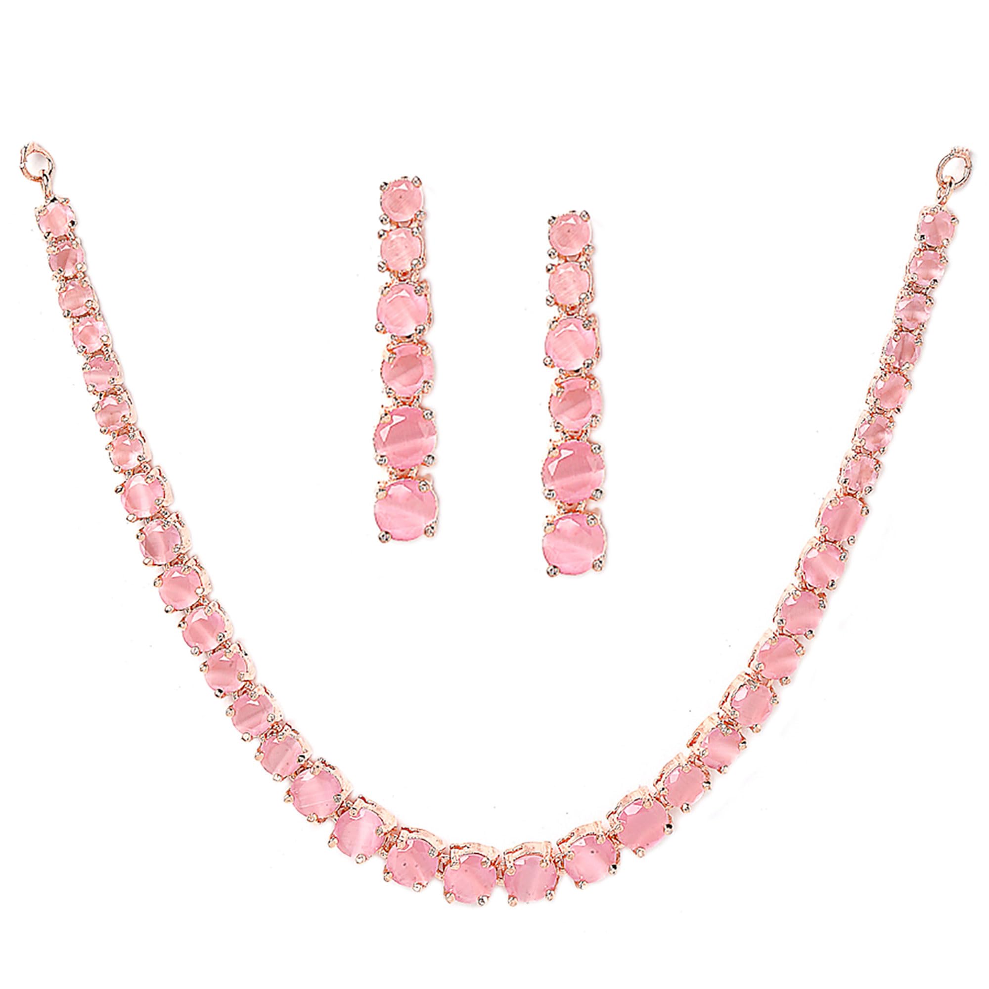 ZENEME Women Jewellery Set Classic Style AD/American Diamond Studded Rose Gold Plated Handcrafted Circle Necklace Set (Design) (