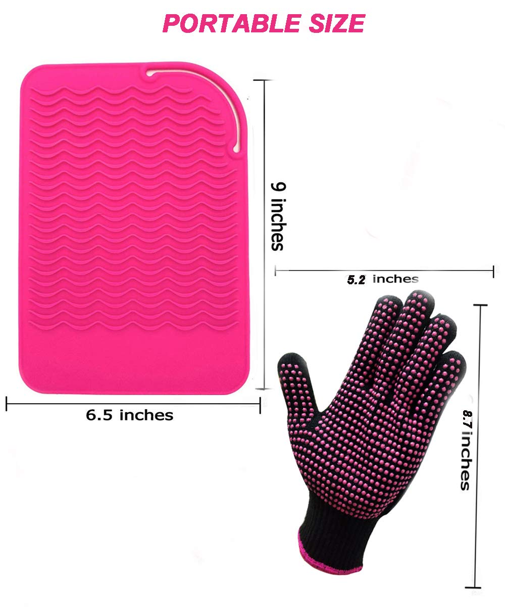 Heat Resistant Glove with Heat Resistant Mat for Curling Iron, Hair Straightener, Flat Irons, Silicone Bump Glove, 9