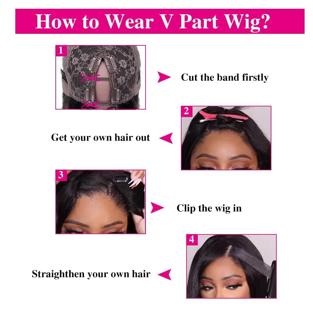 22Inch V Part Wigs Human Hair Straight Brazilian Human Hair Wigs For Black Women Upgrade U Part Wigs No Sew In No Glue 180% Dens