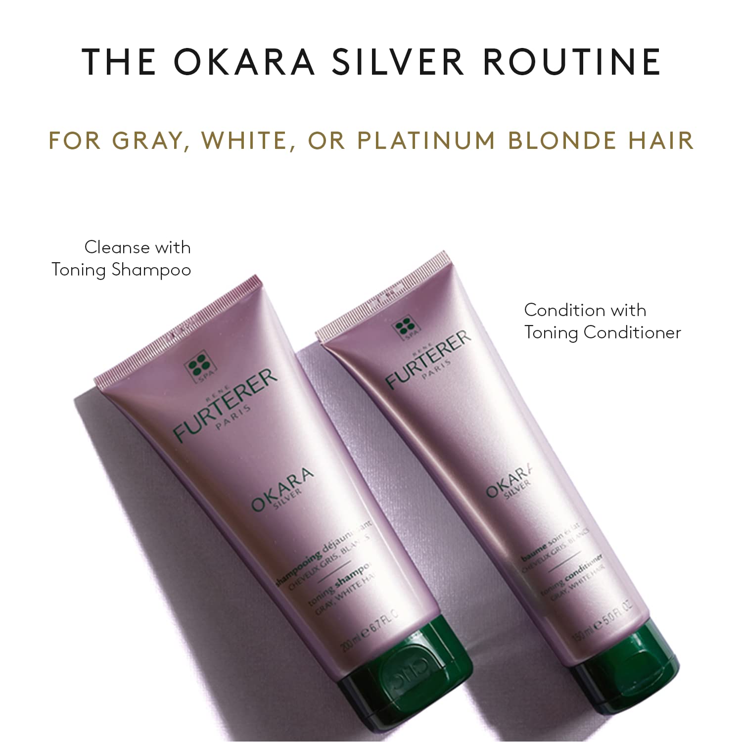 Rene Furterer Okara Silver Toning Shampoo, Purple Shampoo For Blonde, White, Grey, Silver, Pastel Hair, Pump, 20.2 Oz.