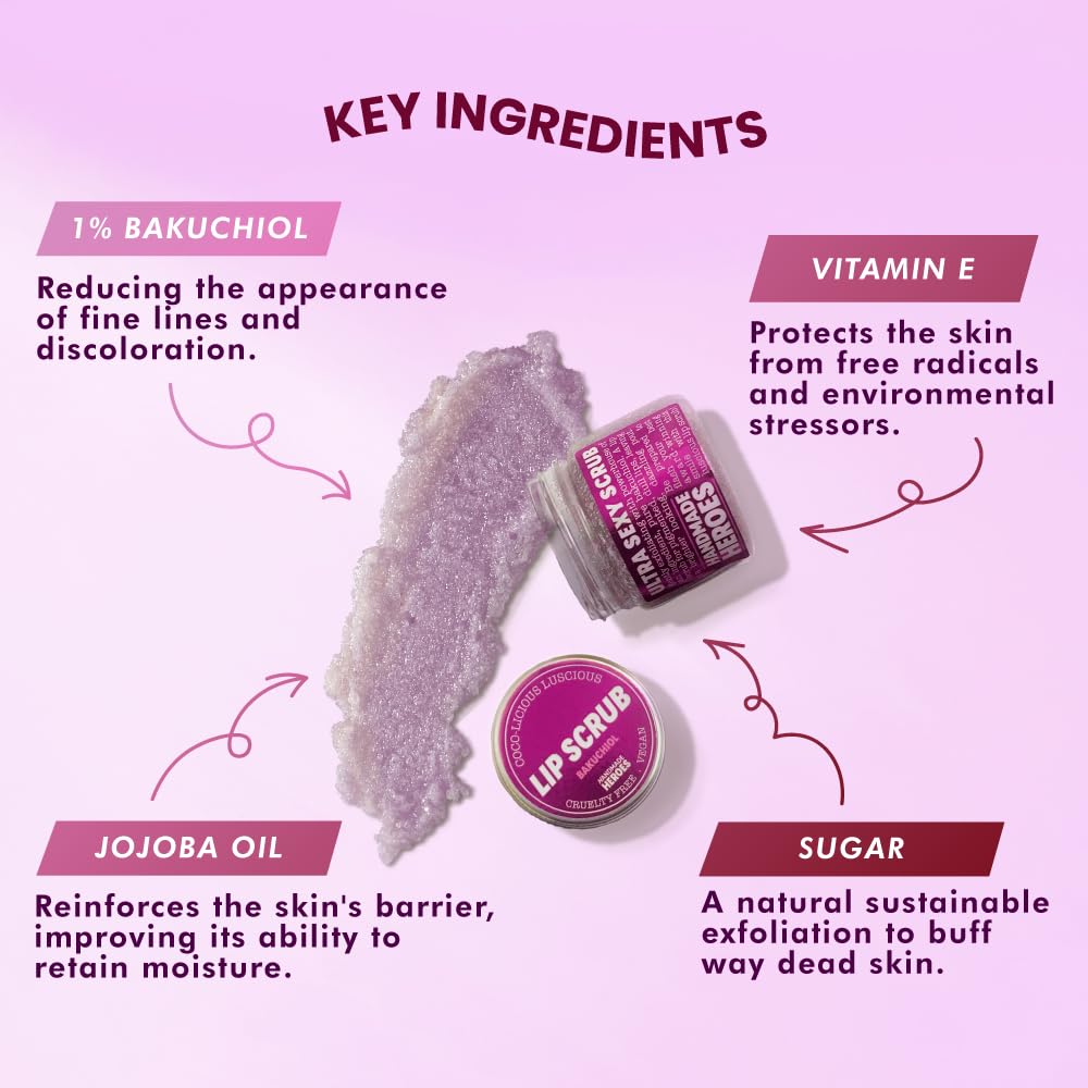Handmade Heroes Bakuchiol Lip Scrub 1 Fl Oz | Deep Conditioning Lip Plumper Helps Reduce Fine Lines And Wrinkles Appearance | 10
